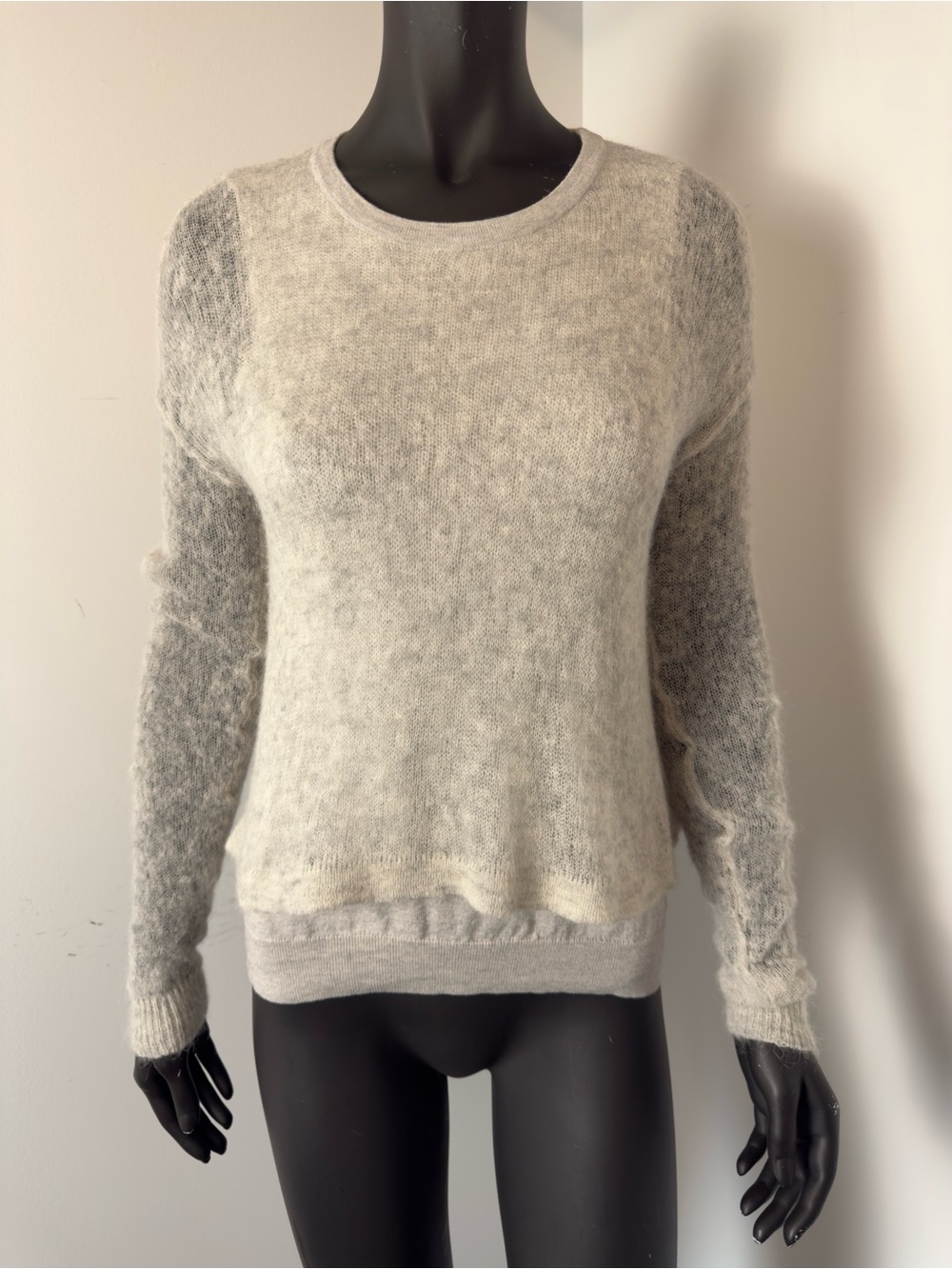 One Grey Day Wool Alpaca Cozy Women's Two-Tone Grey Crewneck Sweater